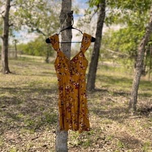 Live To Be Spoiled Mustard Yellow Floral Dress
